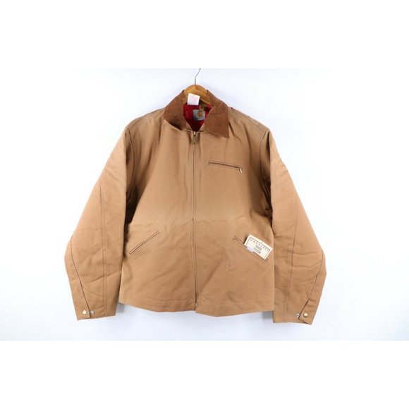 NOS Vintage 80s Carhartt 42T Spell Out Lined Detroit Jacket Duck Brown USA